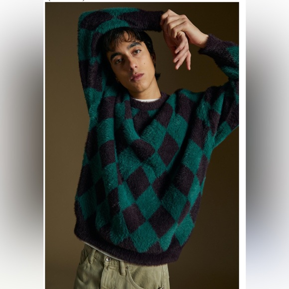 New Men’s AJOBYAJO Harlequin Check Crew Neck Sweater!!🔥🔥🔥 - Picture 2 of 16